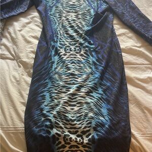 Kardashian Kollection by Lipsy Vibrant Blue and Black Patterned Dress